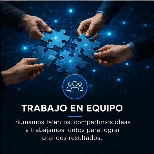 Trabajo en equipo: sumamos talentos, compartimos ideas y trabajamos juntos para lograr grandes resultados.
